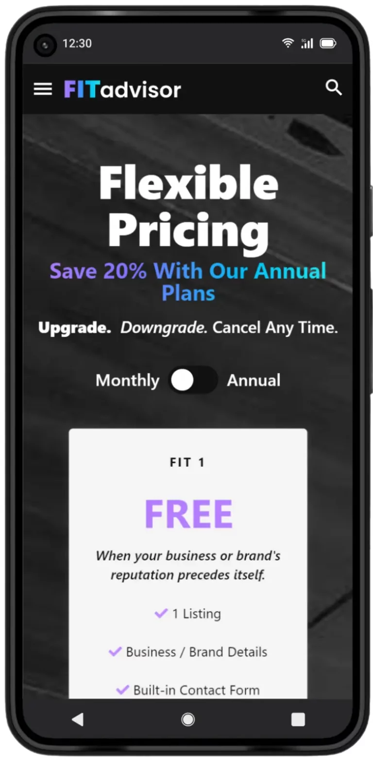 fitadvisor pricing screenshot